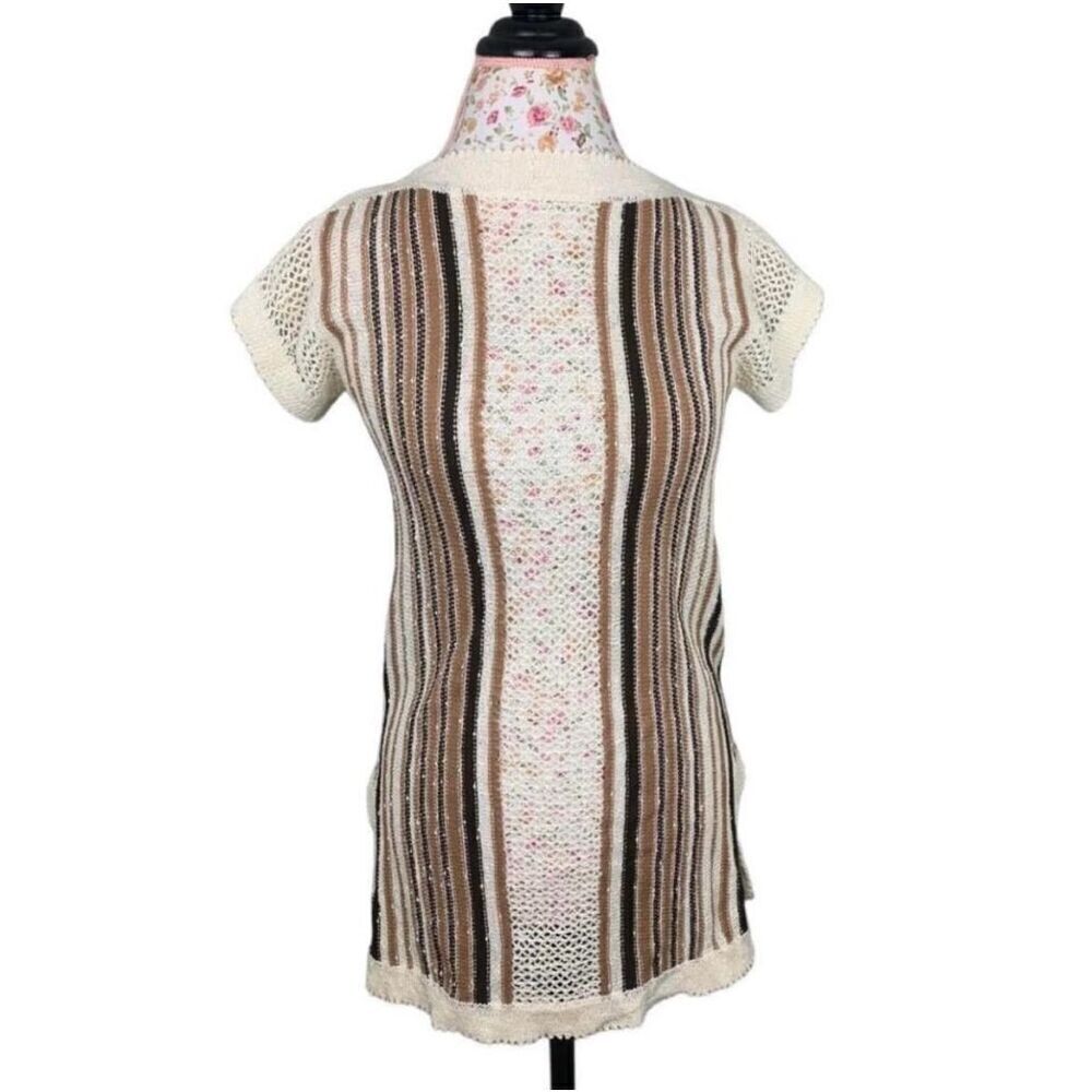 Vintage 70's Duet Linen Blend Crochet Knit Swim‎ Coverup Top Cover up Dress size